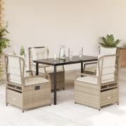 vidaXL Matgrupp för trädgården med dynor 5 delar beige konstrotting