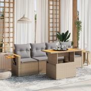 vidaXL Soffgrupp för trädgården med dynor 5 delar beige konstrotting