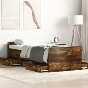 vidaXL Sängram med huvudgavel och fotgavel rökfärgad ek 100x200 cm