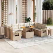 vidaXL Soffgrupp för trädgård med dynor 10 delar beige konstrotting