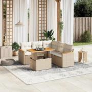 vidaXL Soffgrupp för trädgården med dynor 6 delar beige konstrotting