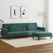 vidaXL Bäddsoffa 2-sits med fotpall mörkgrön sammet
