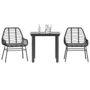 vidaXL Matgrupp för trädgård med dynor 3 delar svart konstrotting&glas