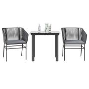 vidaXL Matgrupp för trädgård med dynor 3 delar svart konstrotting&glas