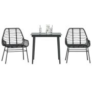 vidaXL Matgrupp för trädgården 3 delar svart konstrotting och glas