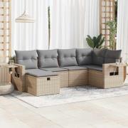 vidaXL Soffgrupp för trädgården med dynor 6 delar beige konstrotting