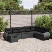 vidaXL Loungegrupp för trädgården med dynor 8 delar svart konstrotting