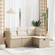 vidaXL Soffgrupp för trädgård med dynor 4 delar beige konstrotting