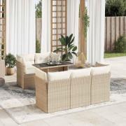 vidaXL Soffgrupp för trädgården med dynor 6 delar beige konstrotting