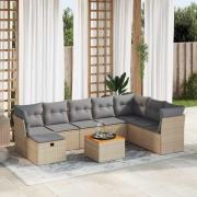vidaXL Soffgrupp för trädgården med dynor 9 delar beige konstrotting