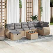 vidaXL Matgrupp för trädgården med dynor 8 delar beige konstrotting