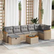 vidaXL Matgrupp för trädgården med dynor 8 delar beige konstrotting
