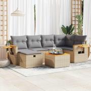 vidaXL Matgrupp för trädgården med dynor 7 delar beige konstrotting