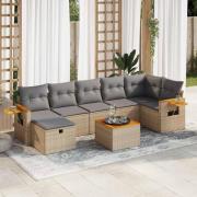 vidaXL Matgrupp för trädgården med dynor 8 delar beige konstrotting
