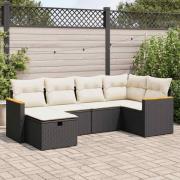 vidaXL Loungegrupp med dynor 6 delar svart konstrotting