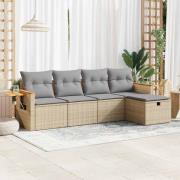 vidaXL Soffgrupp för trädgården med dynor 5 delar beige konstrotting