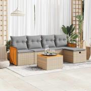 vidaXL Soffgrupp för trädgården med dynor 6 delar beige konstrotting