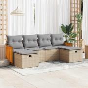 vidaXL Soffgrupp för trädgården med dynor 6 delar beige konstrotting