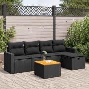 vidaXL Loungegrupp med dynor 6 delar svart konstrotting
