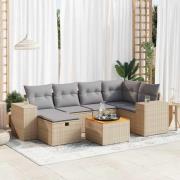vidaXL Matgrupp för trädgården med dynor 7 delar beige konstrotting