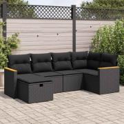 vidaXL Loungegrupp med dynor 6 delar svart konstrotting