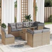 vidaXL Soffgrupp för trädgården med dynor 9 delar beige konstrotting
