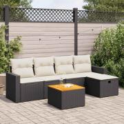vidaXL Loungegrupp med dynor 6 delar svart konstrotting