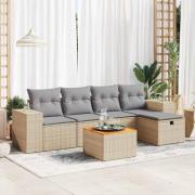 vidaXL Soffgrupp för trädgården med dynor 6 delar beige konstrotting
