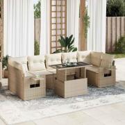 vidaXL Matgrupp för trädgården med dynor 8 delar beige konstrotting