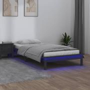 vidaXL Sängram LED grå 90x190 cm massivt trä