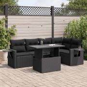 vidaXL Loungegrupp med dynor 6 delar svart konstrotting