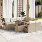 vidaXL Soffgrupp för trädgården med dynor 9 delar beige konstrotting