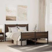 vidaXL Sängram utan madrass metall brun ek 140x190 cm