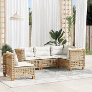vidaXL Soffgrupp för trädgården med dynor 5 delar beige konstrotting