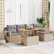 vidaXL Soffgrupp för trädgården med dynor 6 delar beige konstrotting