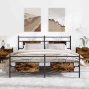 vidaXL Sängram utan madrass metall rökfärgad ek 180x200 cm