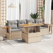 vidaXL Soffgrupp för trädgården med dynor 5 delar beige konstrotting