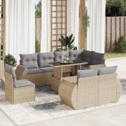 vidaXL Soffgrupp för trädgården med dynor 9 delar beige konstrotting