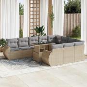 vidaXL Loungegrupp för trädgården m. dynor 11 delar beige konstrotting