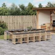 vidaXL Matgrupp för trädgården med dynor 13delar mixbeige konstrotting