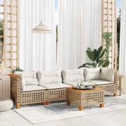 vidaXL Soffgrupp för trädgården med dynor 5 delar beige konstrotting