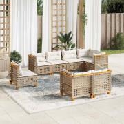 vidaXL Matgrupp för trädgården med dynor 8 delar beige konstrotting