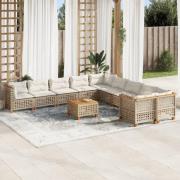 vidaXL Loungegrupp för trädgården m. dynor 11 delar beige konstrotting