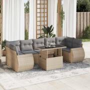 vidaXL Matgrupp för trädgården med dynor 8 delar beige konstrotting