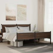 vidaXL Sängram utan madrass metall brun ek 180x200 cm