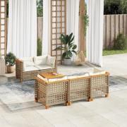 vidaXL Soffgrupp för trädgården med dynor 6 delar beige konstrotting