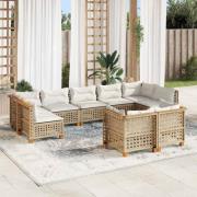 vidaXL Soffgrupp för trädgården med dynor 9 delar beige konstrotting