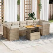vidaXL Matgrupp för trädgården med dynor 8 delar beige konstrotting