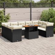 vidaXL Loungegrupp 10 delar med svarta dynor konstrotting
