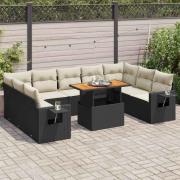 vidaXL Loungegrupp 10 delar med svarta dynor konstrotting